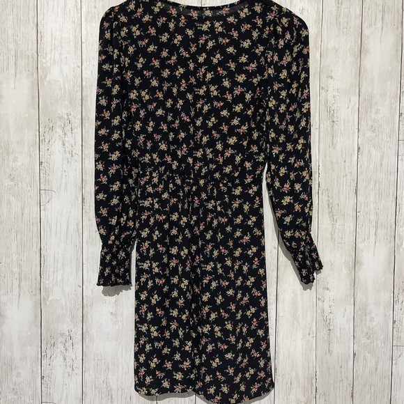 Wild Fable Black Floral Print Surplice Snap‎ Front Dress - Size M - Picture 6 of 7